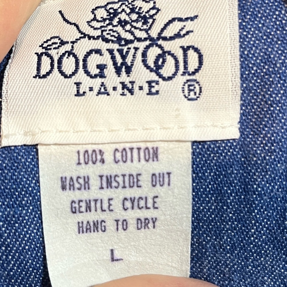 VINTAGE DOGWOOD LANE CHAMBRAY JUMPER DRESS WITH BIRD SHAPE BUTTONS BLUE SIZE L - Picture 11 of 13